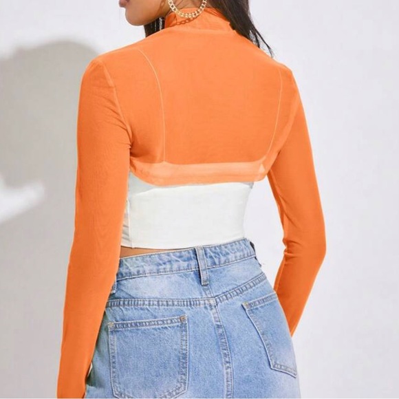 High Neck Neon Orange Mesh Crop Top - Picture 3 of 5